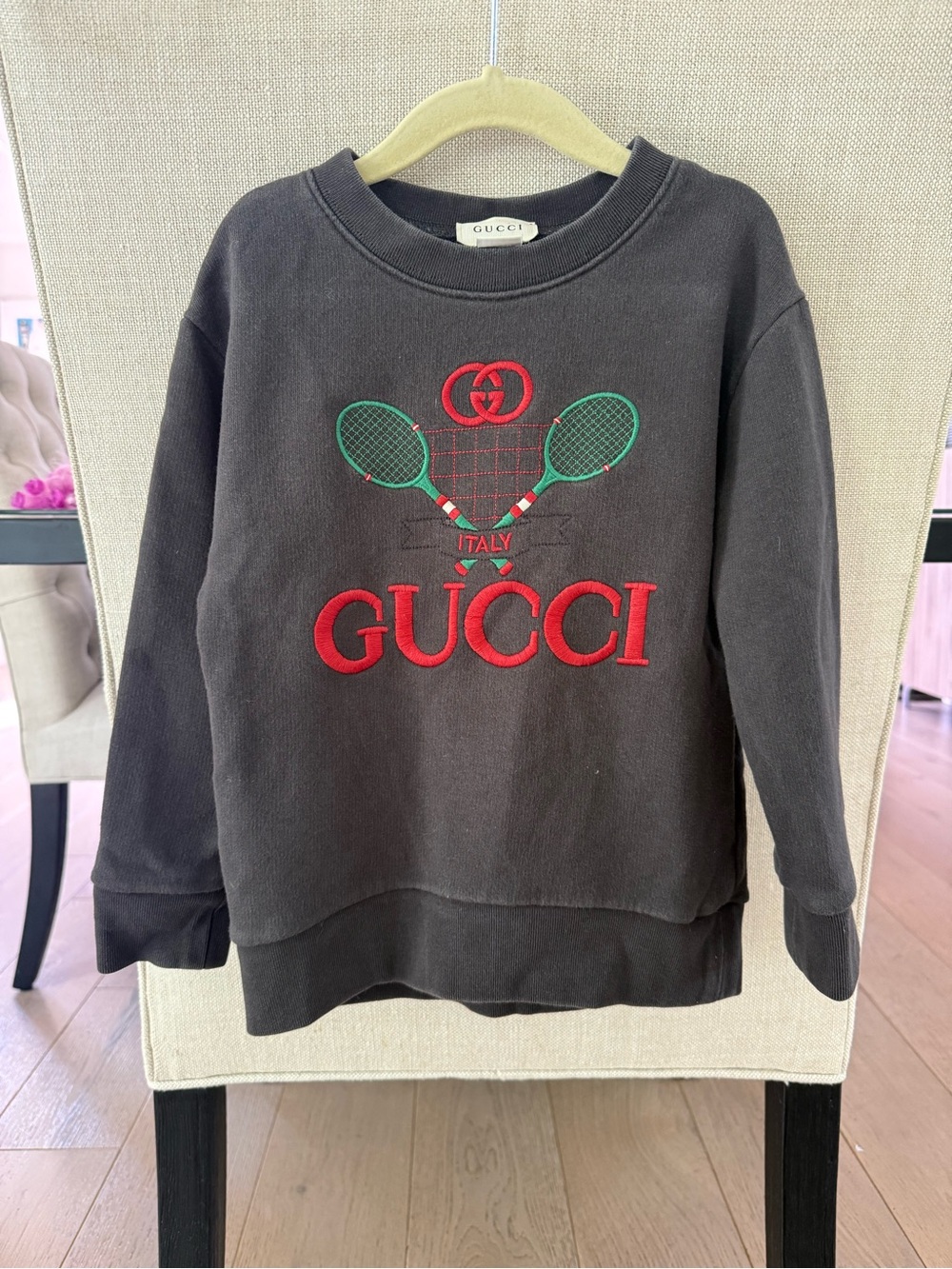 Gucci Black Sweatshirt with Red Logo & Green Tennis Motif